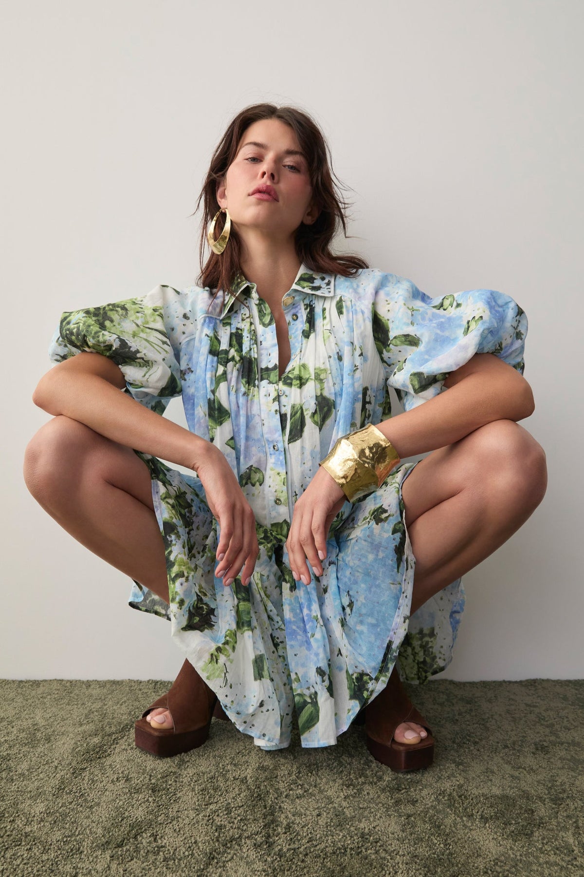 agatha floral print Mini Smock Dress in blue