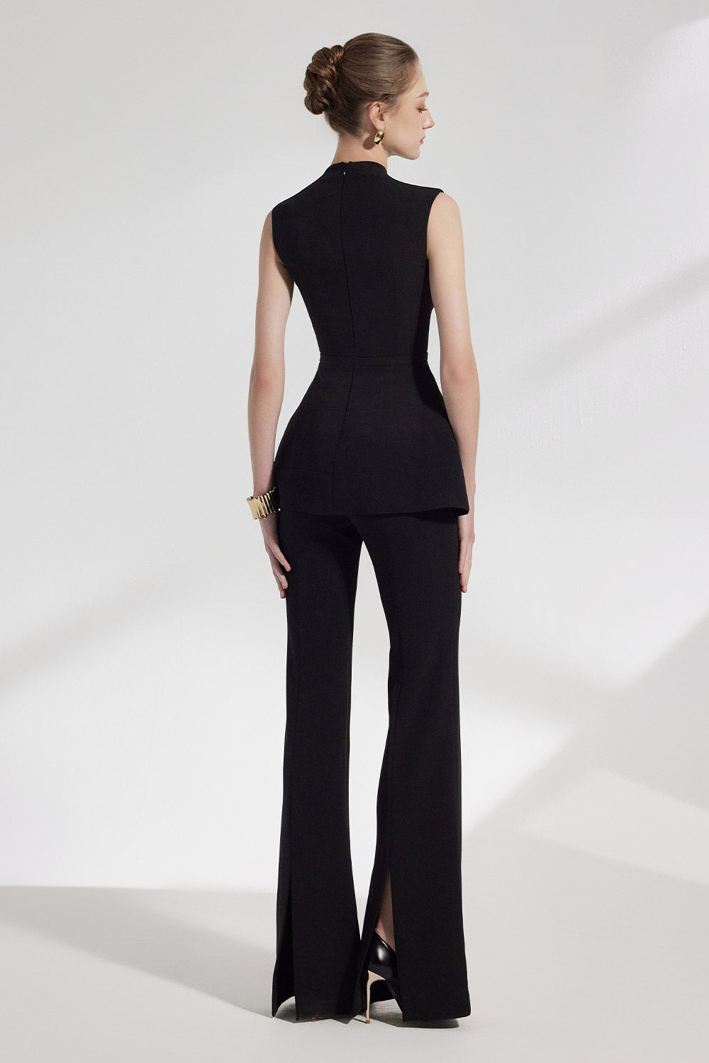 Sleeveless vest flared wide-leg pants set in black