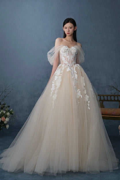 Off the Shoulder Lace Champagne Dress