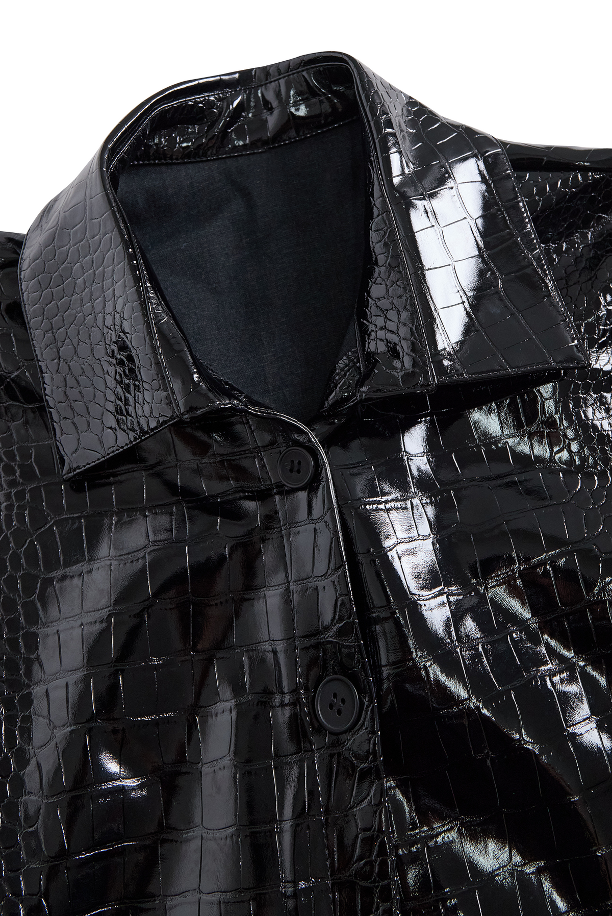 Glossy Black Crocodile Embossed Shirt