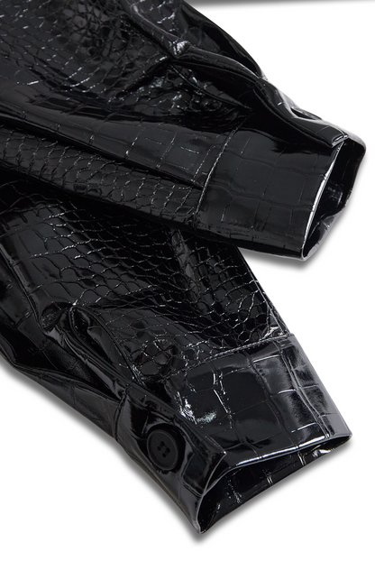 Glossy Black Crocodile Embossed Shirt