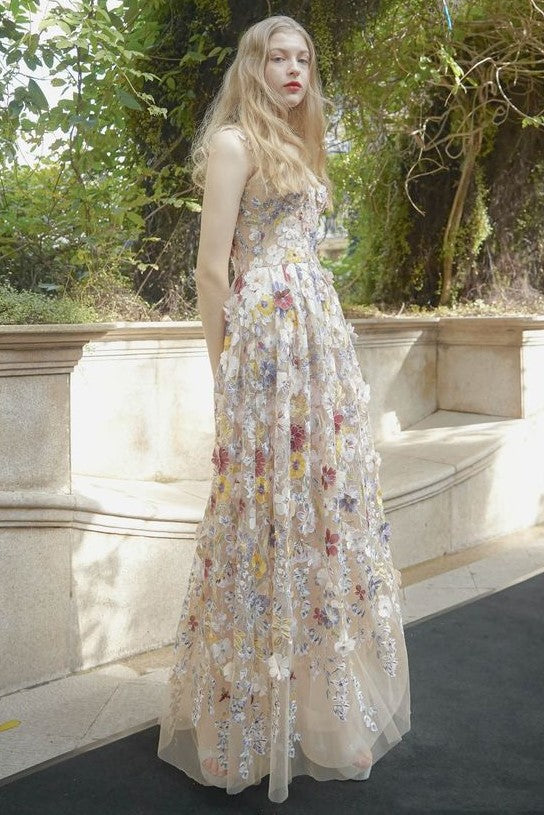 Embroidered Floral Sleeveless Maxi Dress