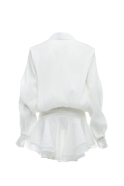 Ember Ruched Ruffle Mini Dress - White