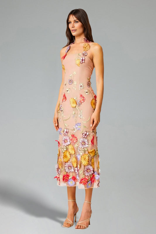 TESS FLOWERS SLING MIDI DRESS
