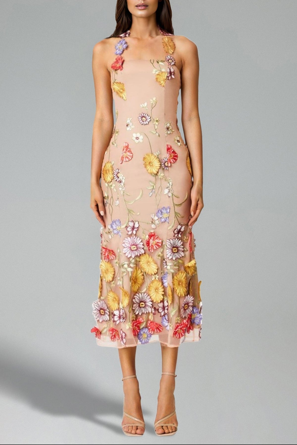 TESS FLOWERS SLING MIDI DRESS