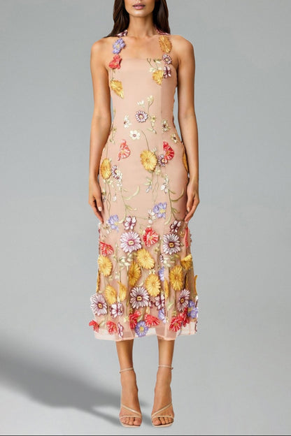 TESS FLOWERS SLING MIDI DRESS