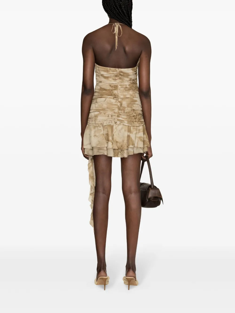 ruffled python-print mini dress in sand beige