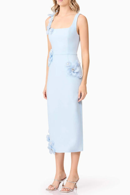 sabrina 3d flower Midi Dress in Blue
