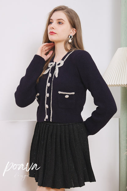 Pearl embellished coat in navy