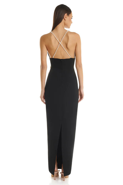 3D flower embellished maxi dress in black