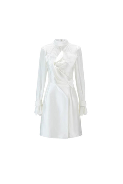 WHITE MESH LONG SLEEVE MINI DRESS