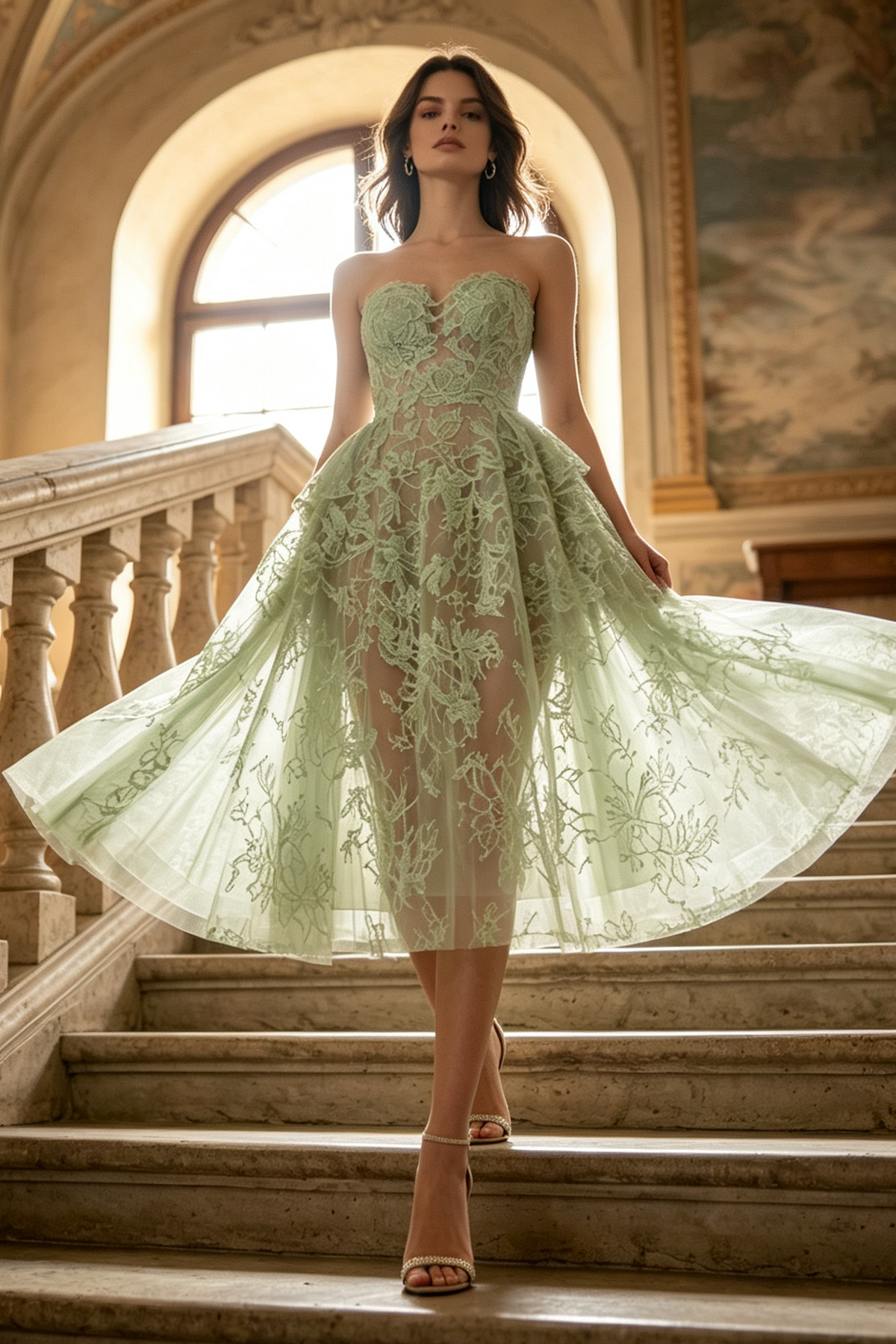 Mint Beaded Lace Midi Dress