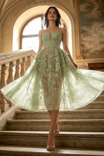 Mint Beaded Lace Midi Dress