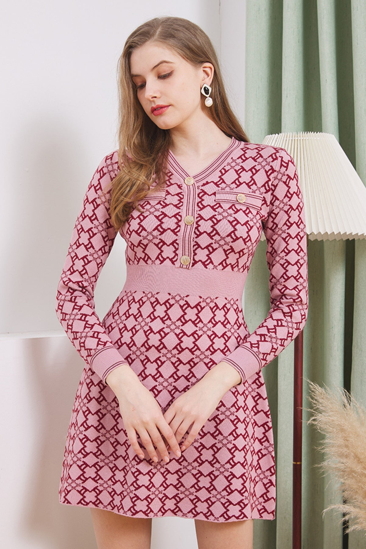 Knit A-line mini dress in pink