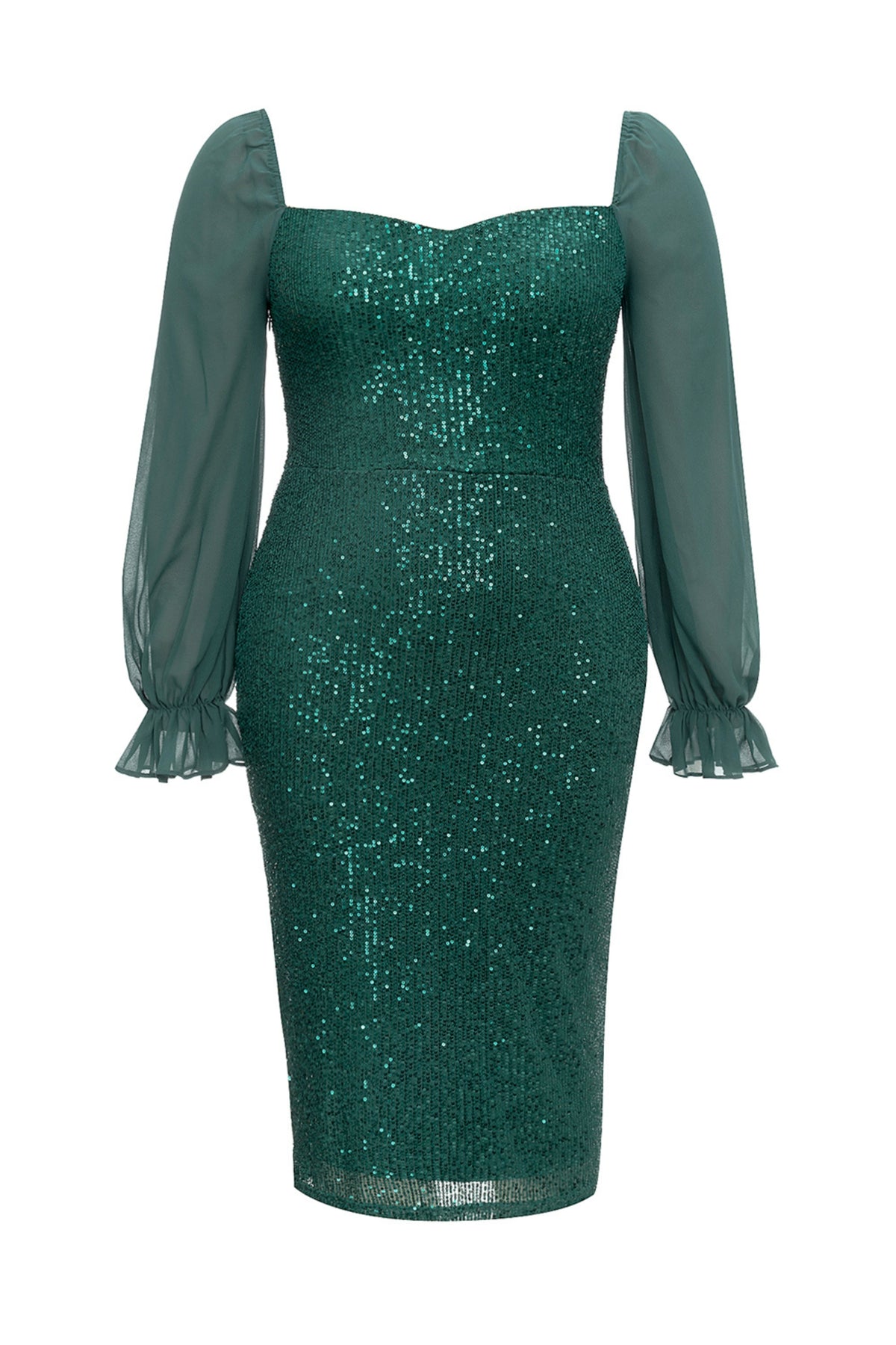 Sequin embellished midi dresses in green