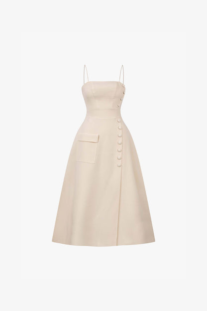 Elio button-embellished Midi Dress in cream