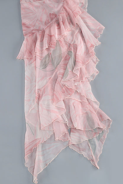 Ruffle floral backless maxi dress in pink