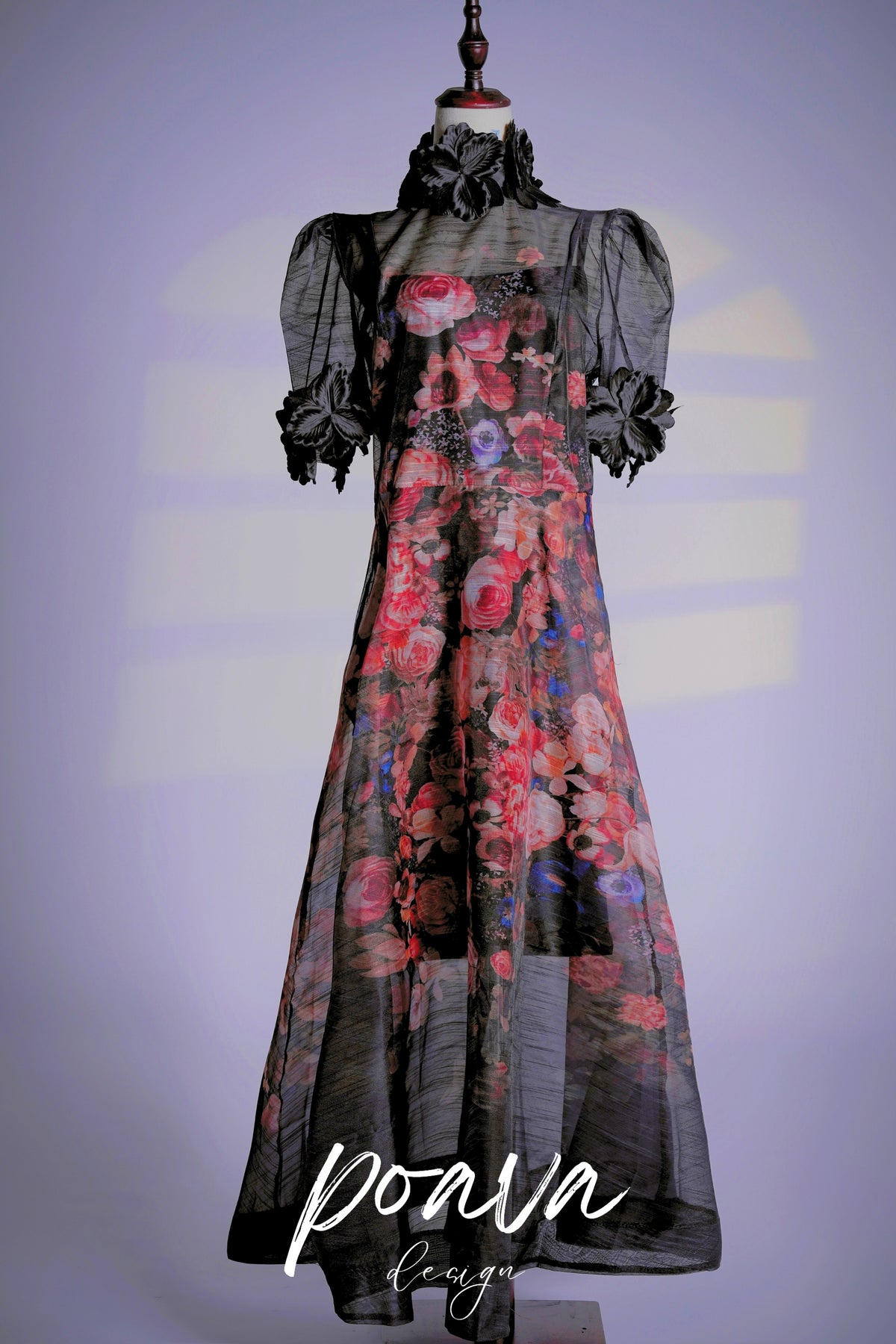Black mesh flower maxi dresses