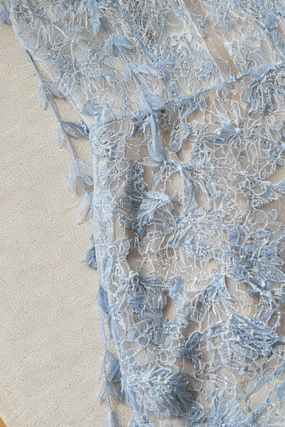 BLUE BEADED LACE PENCEL DRESS