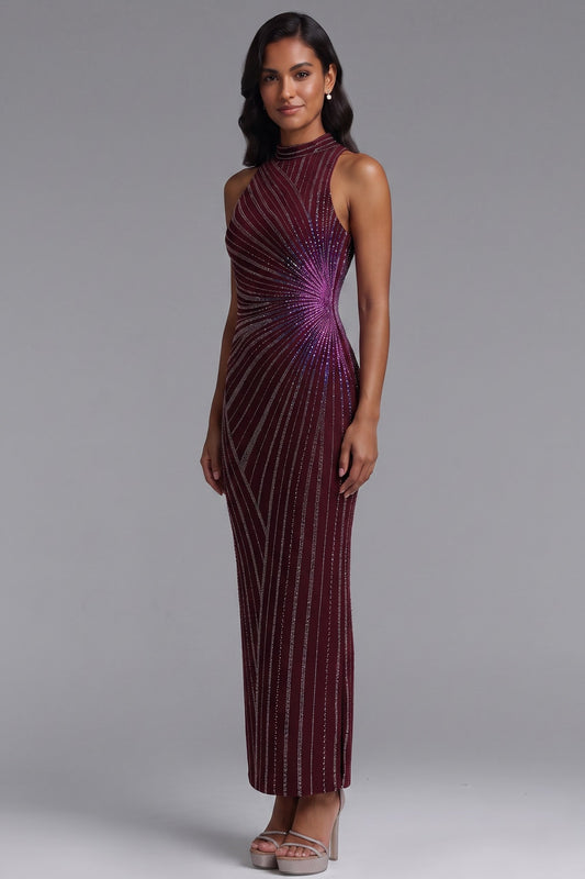 burgundy stretch crepe column gown burgundy stretch crepe gown - product view 2