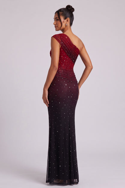 One-Shoulder Ombré Sequined Floor-Length Gown Premium Fabric - product view 1