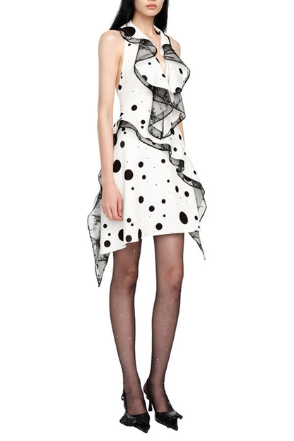 phoenix Ruffled Polka Dot Backless mini Dress in white