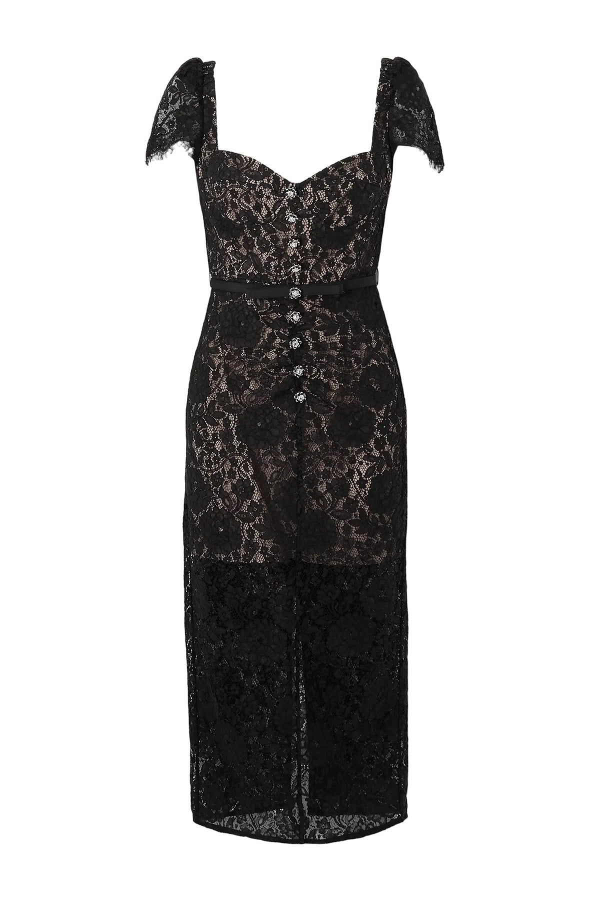 helen black Belted embellished cotton-blend lace midi dress