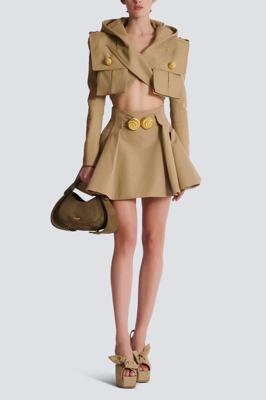FLARED PLEATED GRAIN DE POUDRE SKIRT