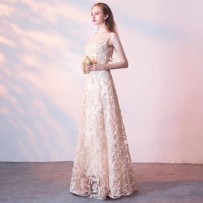 Queena Elegant  Evening Gown maxi dress— Champagne