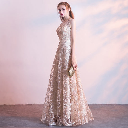 Queena Elegant  Evening Gown maxi dress— Champagne