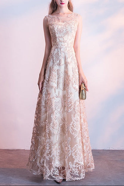 Queena Elegant  Evening Gown maxi dress— Champagne