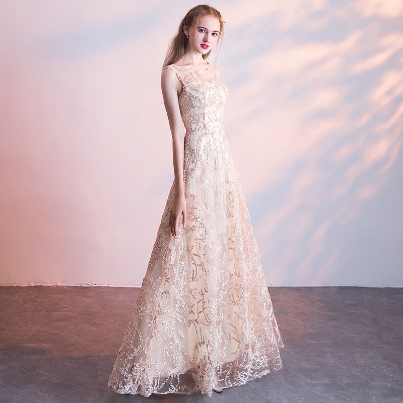 Queena Elegant  Evening Gown maxi dress— Champagne