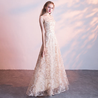 Queena Elegant  Evening Gown maxi dress— Champagne