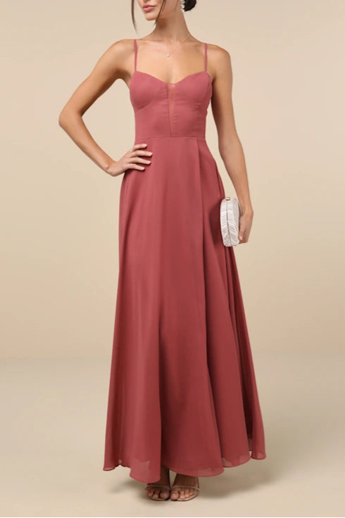 Stunning Grace Rusty Rose Cutout A-Line Maxi Dress