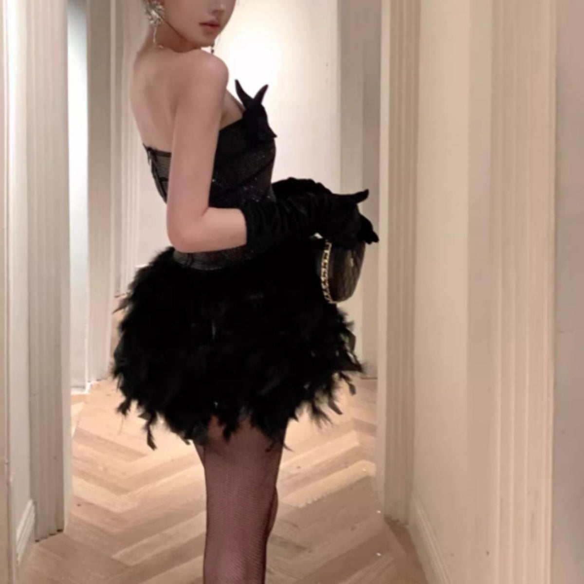 Alisa Feather Mini Dress