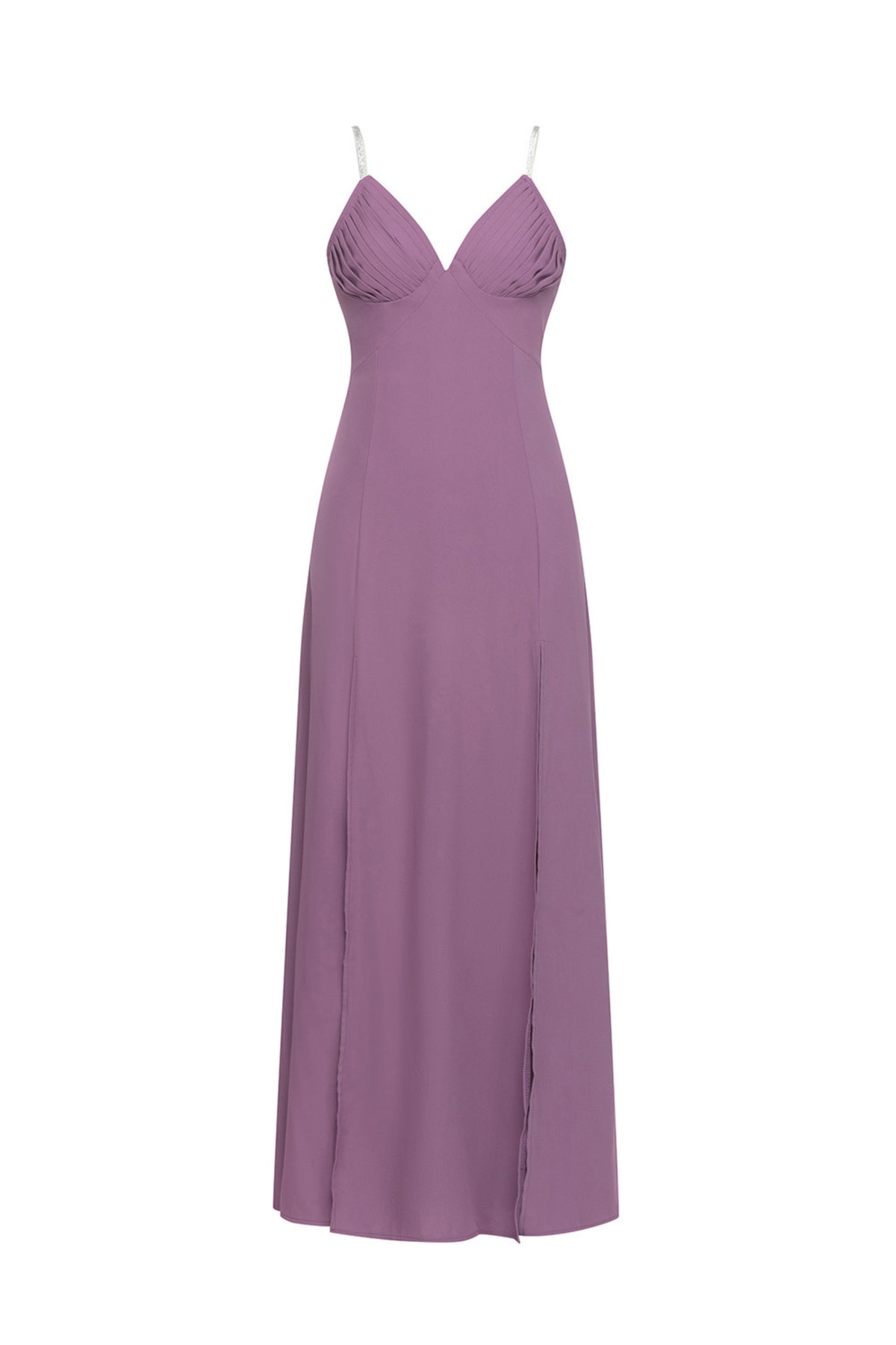 Strappy high split maxi dresses in purple