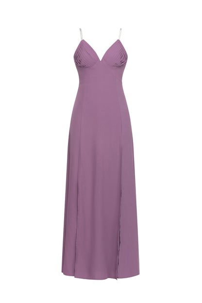 Strappy high split maxi dresses in purple