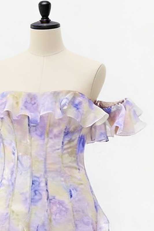 helen Floral Frill Off-Shoulder Maxi Dress in blue