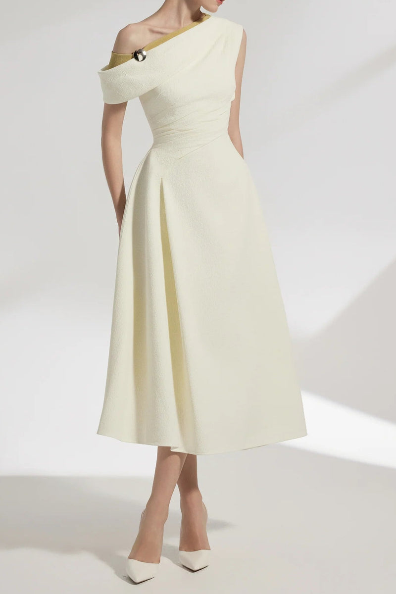 lucy one-shoulder a-line midi dress in white