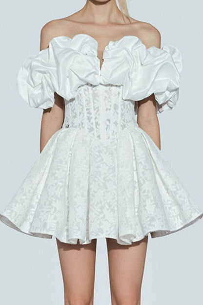 OFF SHOULDER CORSET MINI DRESS IN WHITE