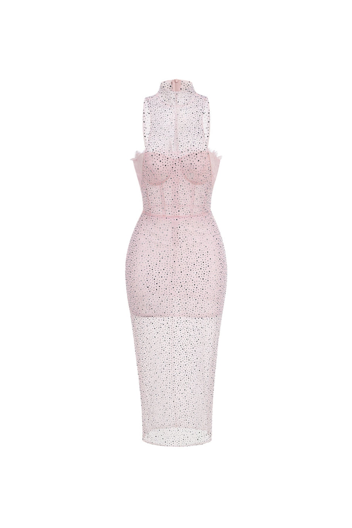 Sheer embellished sequin maxi dress in pink