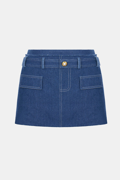Denim Blue Tweed Mini Skirt