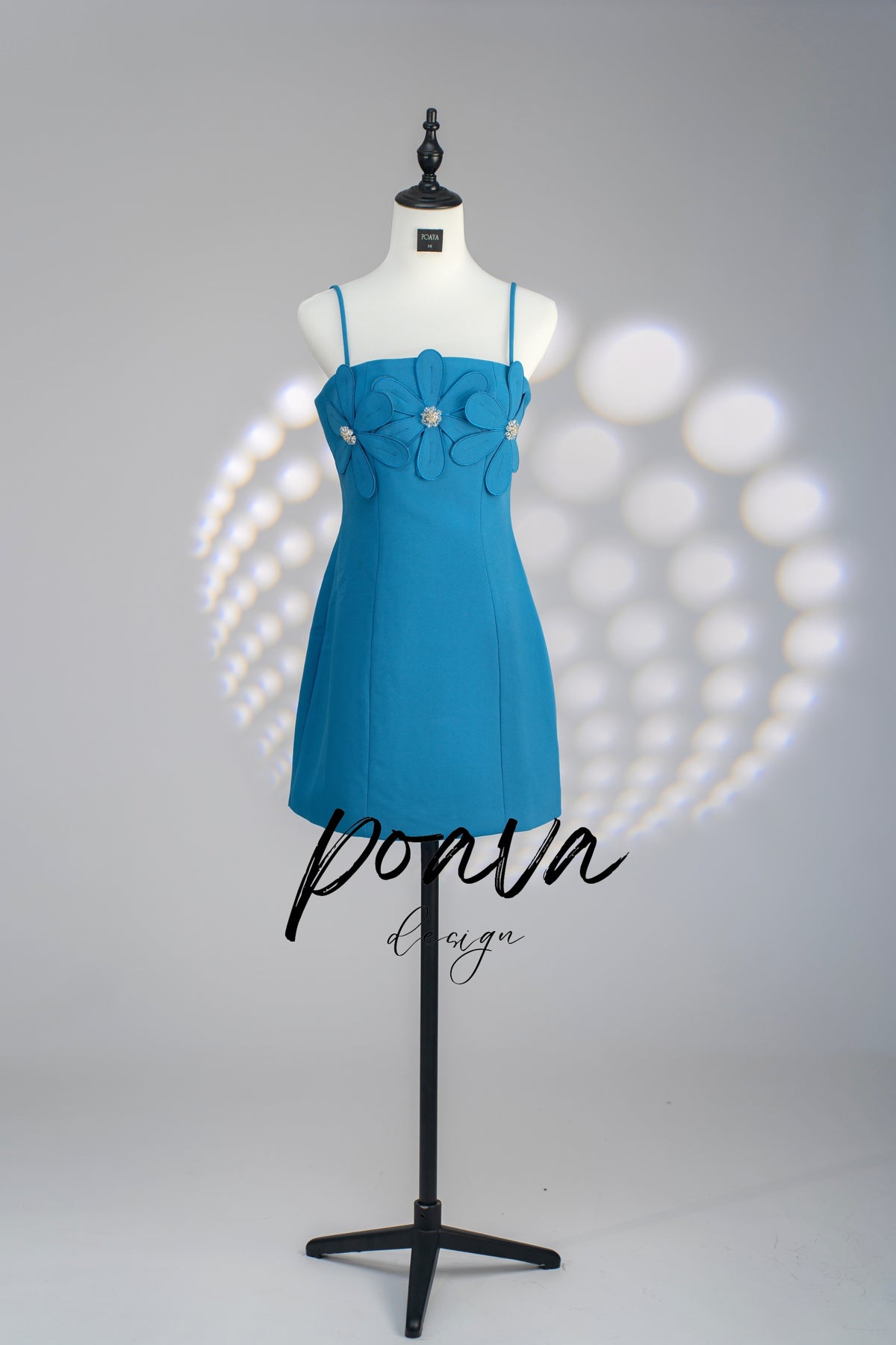 Blue flower strappy mini dress