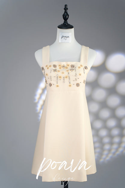 Embellished yellow A line mini dress
