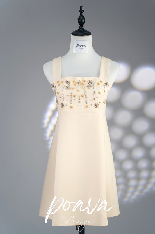 Embellished yellow A line mini dress