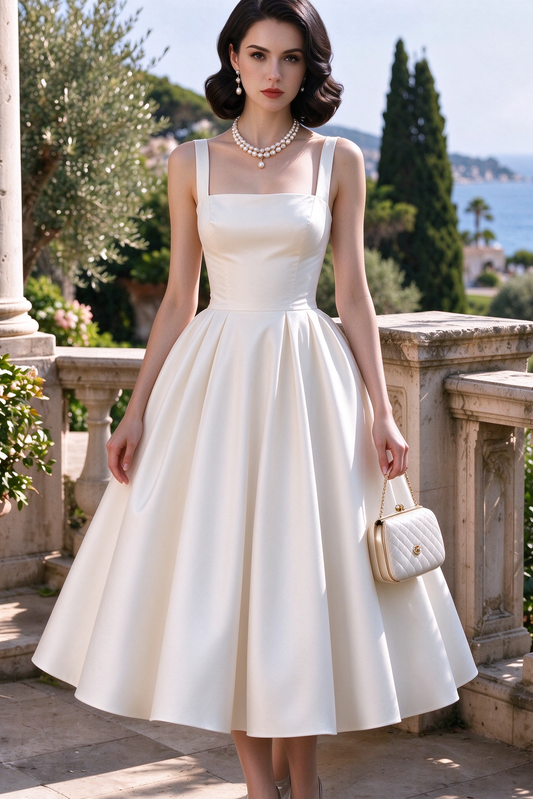 Minimalist Spaghetti Strap Midi Dress - Off-White