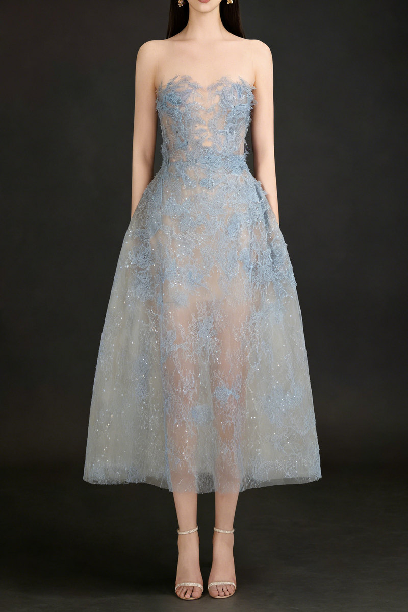 BLUE BEADED LACE DRESS