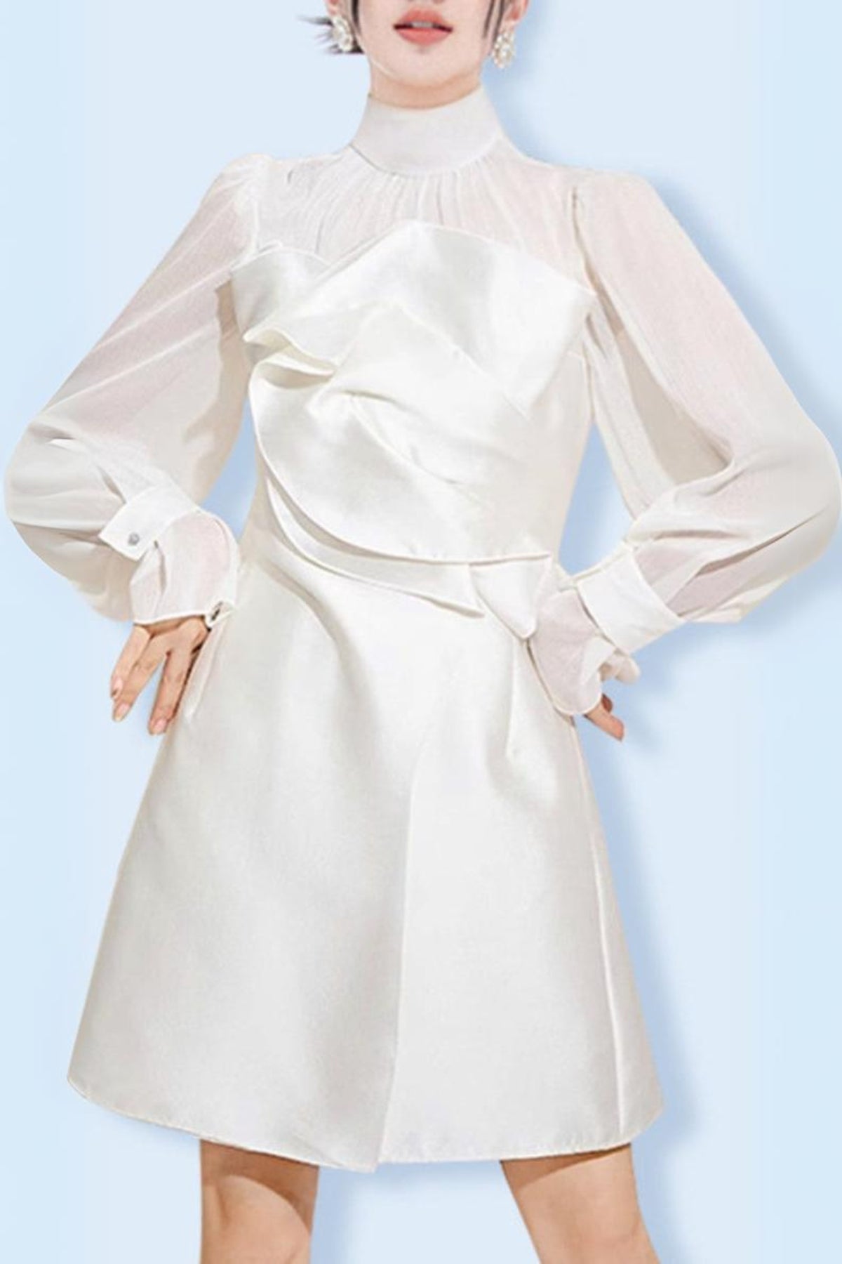 WHITE MESH LONG SLEEVE MINI DRESS