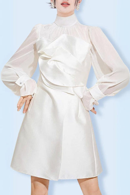 WHITE MESH LONG SLEEVE MINI DRESS