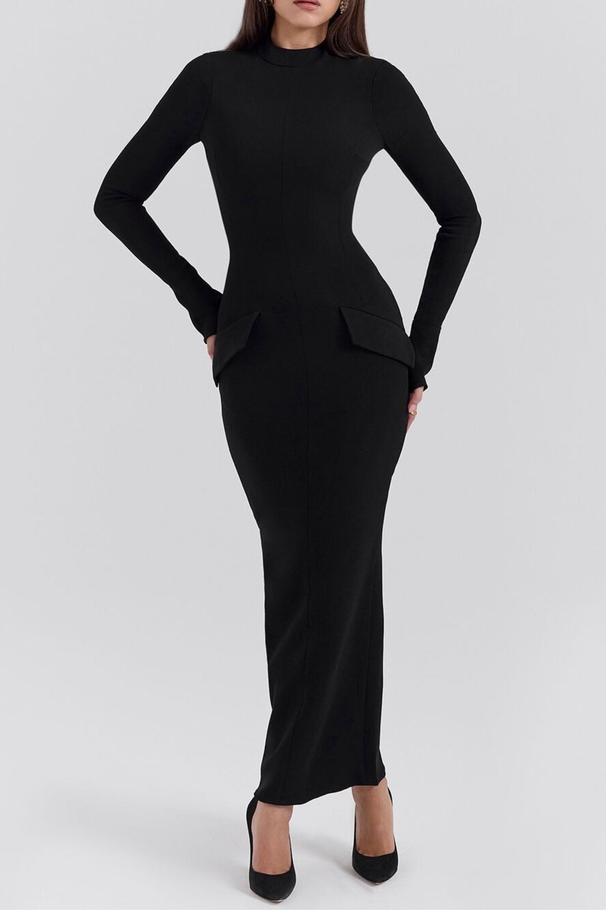 Long sleeve bandage maxi dress in black